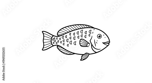 Charming cartoon fish outline illustration perfect for children's coloring books and educational