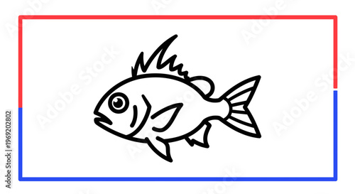 Minimalist line art illustration of a spiky-finned fish swimming gracefully in an aquatic