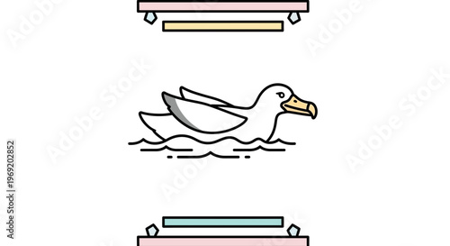 Minimalist aquatic bird illustration depicting graceful movement on serene waters with subtle