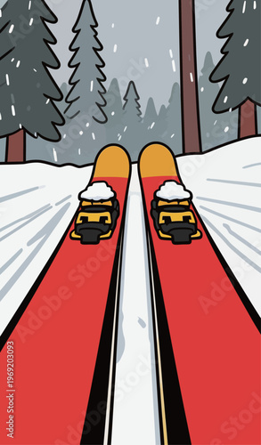 Two snow plows clearing a snow-covered track in a forest during winter