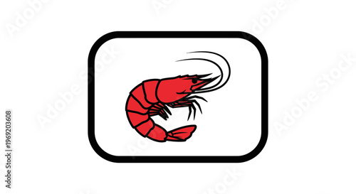 Vibrant Red Shrimp Illustration in a Sleek Rounded Frame for Diverse Culinary and Aquatic Design