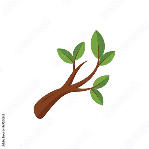 Brown Tree Branch with Green Leaves.
