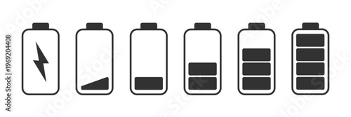 Battery icon. Charge energy sign. Full electricity power. Accumulator level bar. Vector illustration.