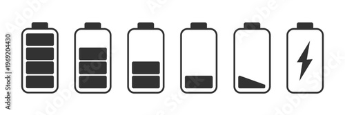 Battery icon. Charge energy sign. Full electricity power. Accumulator level bar. Vector illustration.