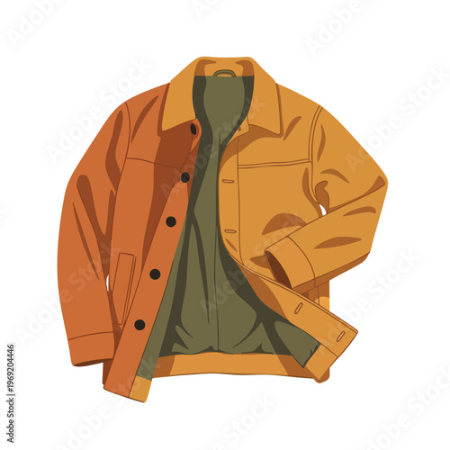 A relaxed, unbuttoned, two-toned jacket with a green lining, on white