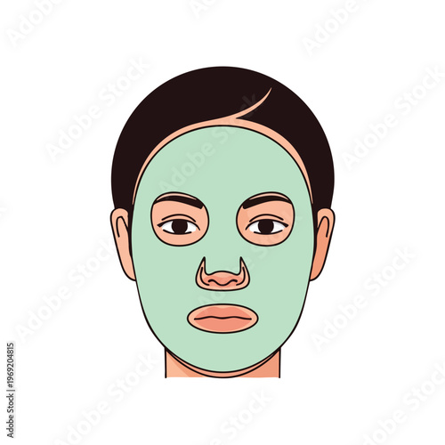 Person with a light green face mask, closed eyes, and dark hair