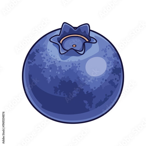 A vibrant, stylized illustration of a single plump blueberry, isolated on a white background