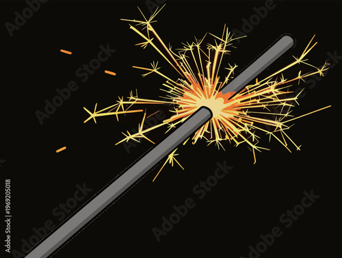 Sparking rod creates bright sparks in dark background during a demonstration of physics principles
