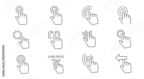 Set of hand gesture icons for touchscreen technology and user interface interactions