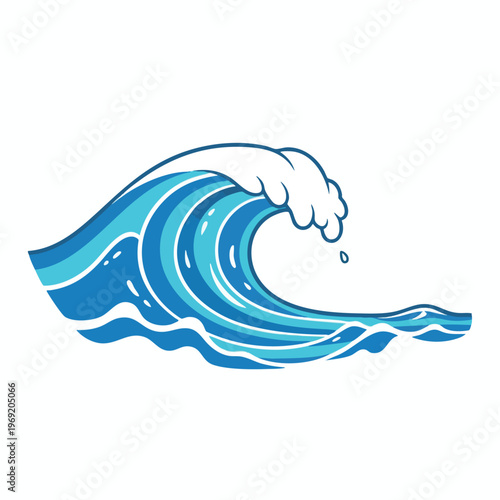 stylized blue wave cresting with white foam and water droplets falling