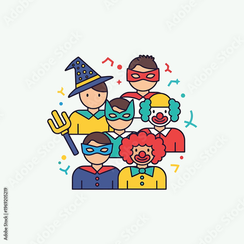 Cartoon characters wearing colorful costumes.