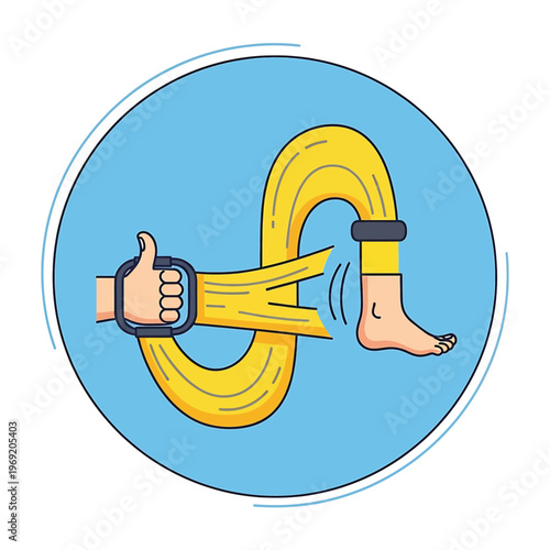 Cartoon hand and leg in cuffs.