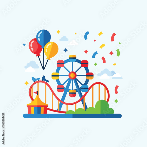 Colorful amusement park ride attraction.