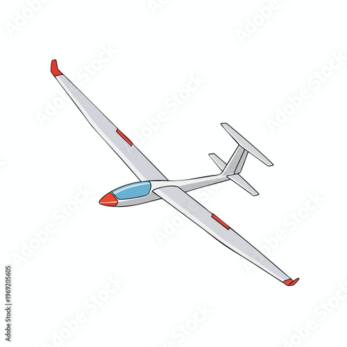 A simple, clean, isometric illustration of a white glider with red wingtips and tail