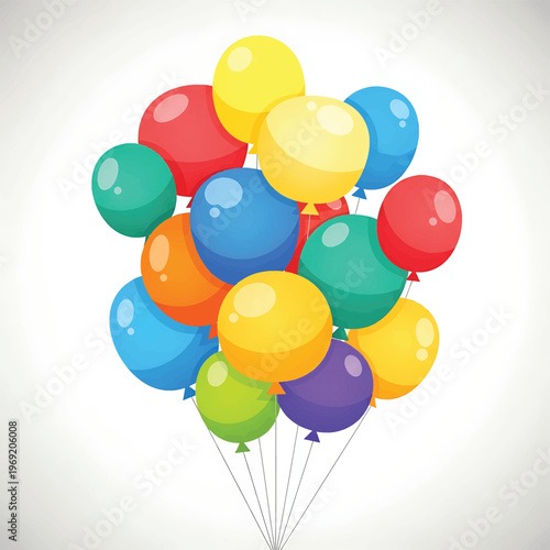Colorful balloons tied together floating.
