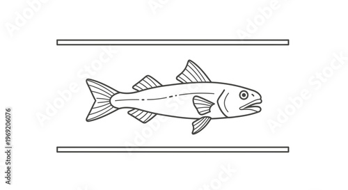 Simple black and white line art of an aquatic creature swimming freely in abstract waters