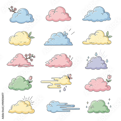 Collection of cartoon fluffy clouds.