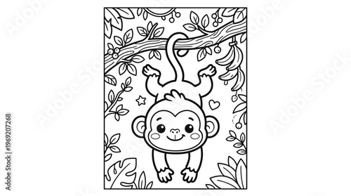 Monkey Hanging Upside Down From Tree.