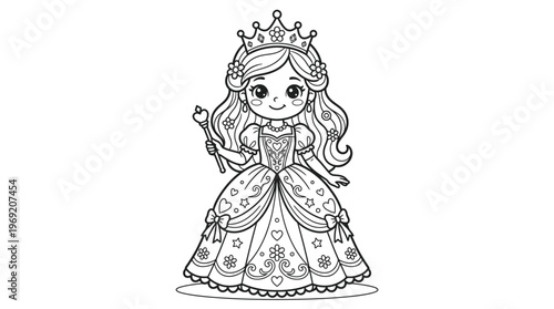 Little girl wearing a crown dress.