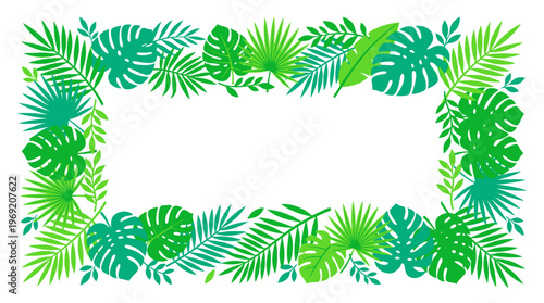 Green tropical leaf border frame.