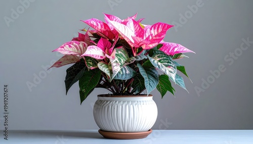 Wallpaper Mural A vibrant pink and green variegated plant flourishes in a decorative white pot. Torontodigital.ca