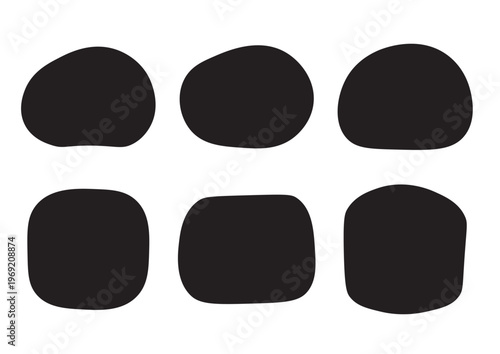 柔らかい曲線のアイコンとフレームセット　モノクロ