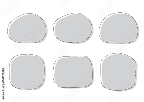 柔らかい曲線のアイコンとフレームセット　モノクロ