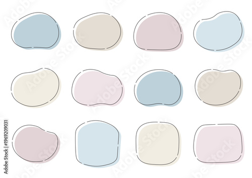 柔らかい曲線のアイコンとフレームセット　色地