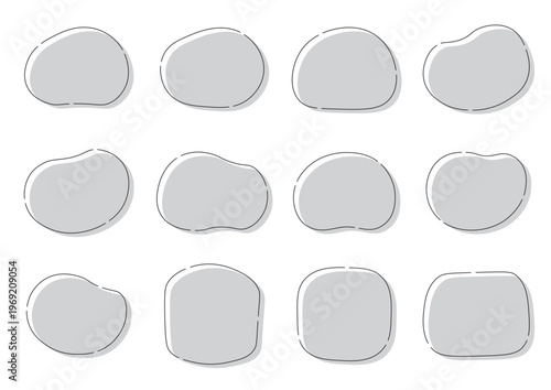 柔らかい曲線のアイコンとフレームセット　モノクロ