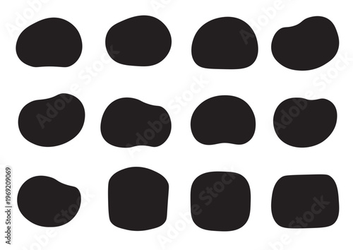 柔らかい曲線のアイコンとフレームセット　モノクロ