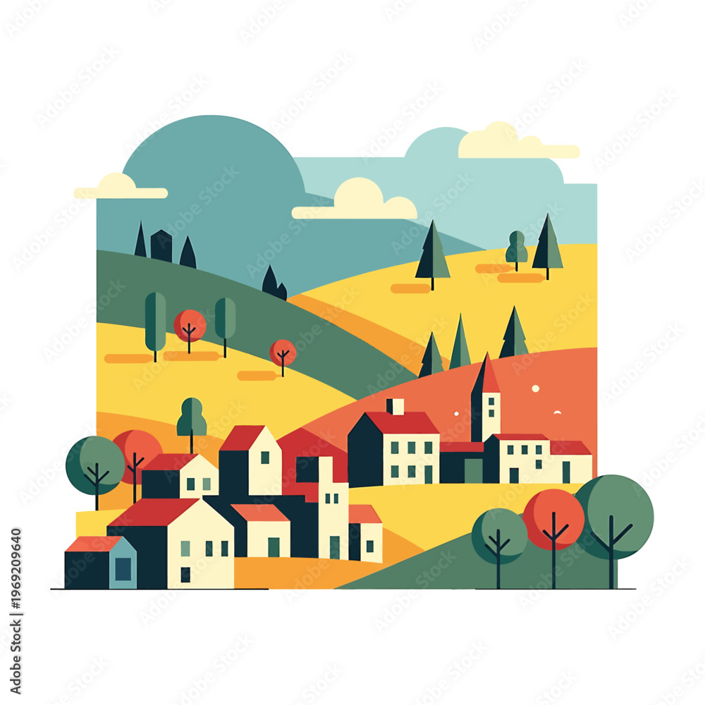 Fototapeta premium Colorful houses with red roofs village.