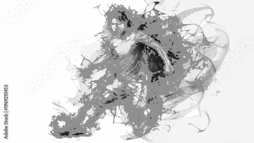 Abstract monochrome ink splash resembling a ghostly figure