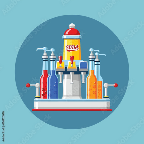 Colorful soda fountain machine dispenser.