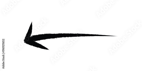 Black brush stroke arrow pointing left isolated on white background abstract artistic directional sign grunge pointer creative graphic element direction.