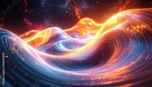 Abstract Cosmic Energy Waves Flowing Through Nebula.