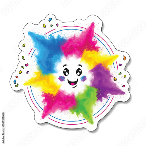 Colorful star sticker with smiling face.