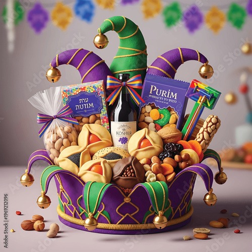 Colorful Purim Holiday Gift Basket.