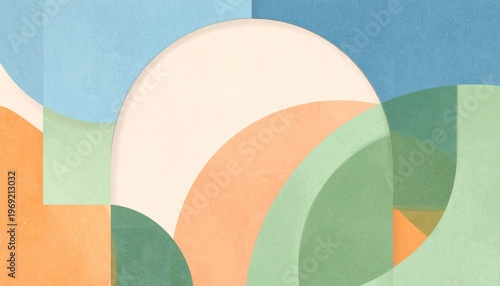 Abstract Geometric Landscape with Pastel Colors and Organic Shapes.