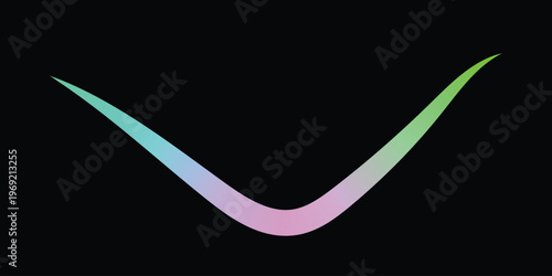 A single, graceful downward-curving arc, showcasing a beautiful gradient transition from blue to pink to green, set against a stark black background, representing descent or embrace.