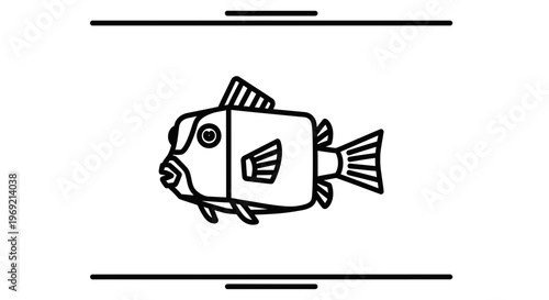 Stylized marine creature outline, a minimalist monochrome illustration of an aquatic animal icon