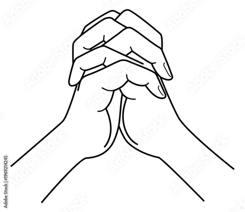 手の表現 祈る手 モノクロ線画 ベクターイラスト