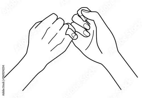 手の表現 指きりをする手 モノクロ線画 ベクターイラスト