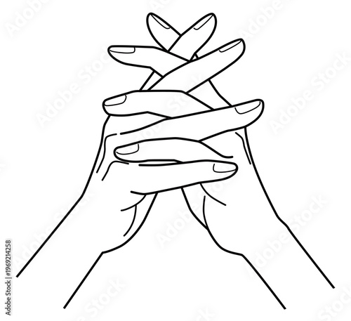 手の表現 指を組む手 モノクロ線画 ベクターイラスト