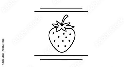 Minimalist line art illustration of a ripe strawberry, perfect for healthy food concepts and fresh