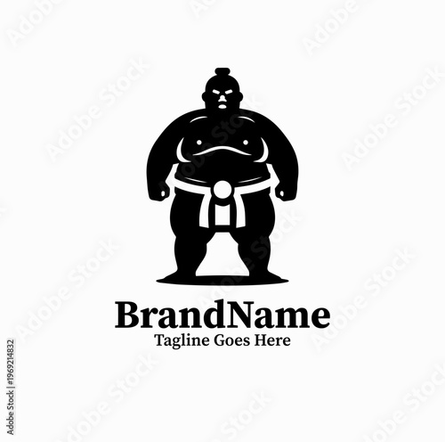 Sumo Wrestler Front View Silhouette Strong Mascot Logo
