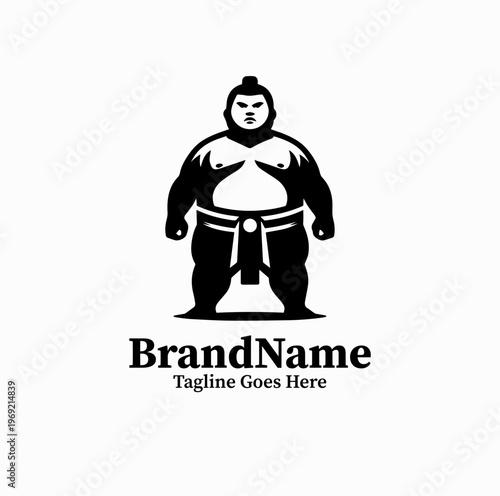 Sumo Wrestler Front View Silhouette Strong Mascot Logo