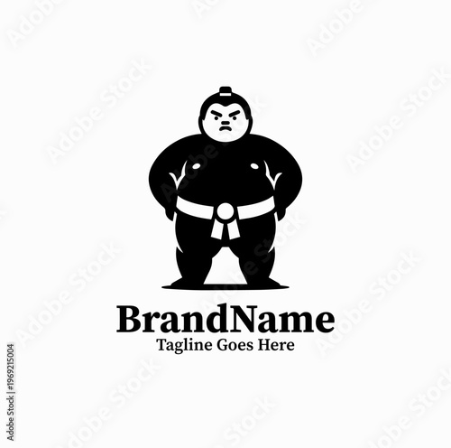 Sumo Wrestler Front View Silhouette Strong Mascot Logo