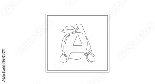 Abstract Apple Fruit with Letter A and Leaves Line Art Vector