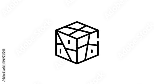 Abstract Geometric Cube Icon, 3D Rendering, Minimalist Design, Tech and Data Concept