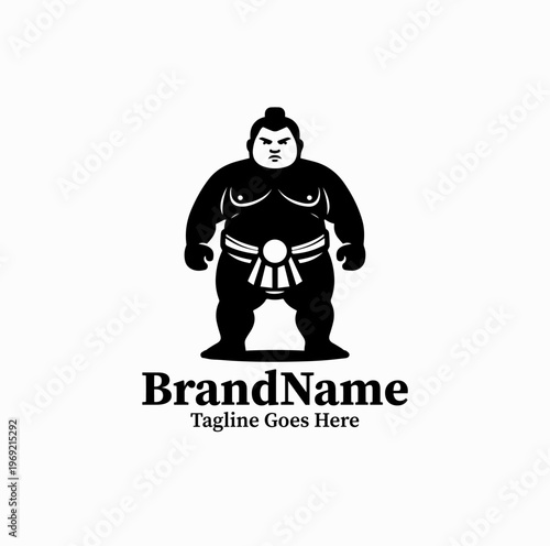 Sumo Wrestler Front View Silhouette Strong Mascot Logo
